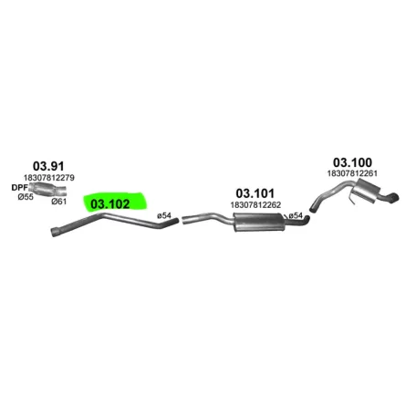 POLMO 03.102 - Kipufogó középső cső BMW 1 E81 2.0 D (2007-2012)