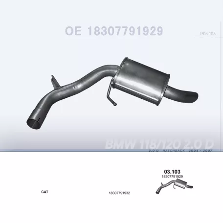 POLMO 03.103 - Kipufogó hátsó dob BMW 1 E81 2.0 D (2004-2007)
