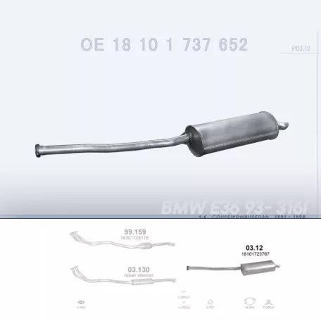 POLMO 03.12 - Kipufogó hátsó dob BMW 3 E36 1.6 (1991-1998)