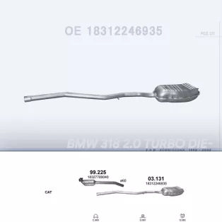   POLMO 03.131 - Kipufogó hátsó dob BMW 3 E46 2.0 D (1998-2005)