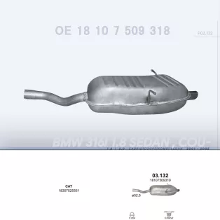   POLMO 03.132 - Kipufogó hátsó dob BMW 3 E46 1.8, 2.0 (2001-2005)
