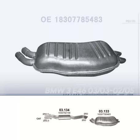 POLMO 03.133 - Kipufogó hátsó dob BMW 3 E46 2.9 D, 3.0 D (1999-2005)