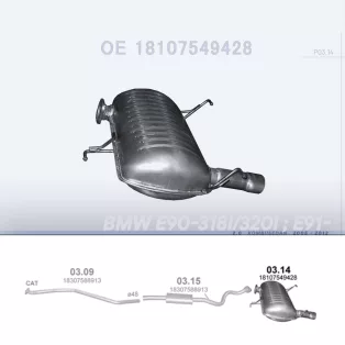   POLMO 03.14 - Kipufogó hátsó dob BMW 3 E90 2.0 (2005-2012)