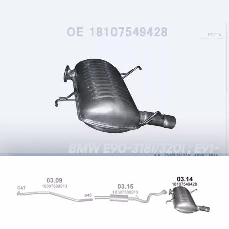 POLMO 03.14 - Kipufogó hátsó dob BMW 3 E90 2.0 (2005-2012)