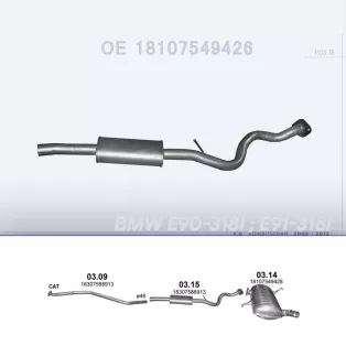   POLMO 03.15 - Kipufogó közép dob BMW 3 E90 2.0 (2005-2012)