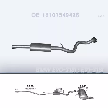 POLMO 03.15 - Kipufogó közép dob BMW 3 E90 2.0 (2005-2012)