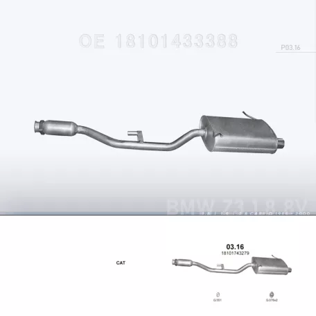 POLMO 03.16 - Kipufogó hátsó dob BMW Z3 1.8, 1.9, 2.8 (1995-2000)