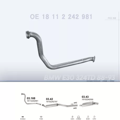 POLMO 03.168 - Kipufogó gyűjtő cső BMW 3 E30 2.4 TD (1988-1992)