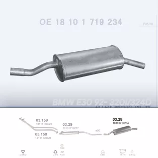   POLMO 03.28 - Kipufogó hátsó dob BMW 3 E30 2.0, 2.4 D (1982-1991)