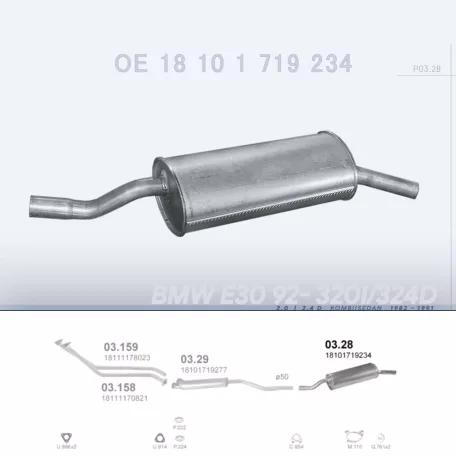 POLMO 03.28 - Kipufogó hátsó dob BMW 3 E30 2.0, 2.4 D (1982-1991)