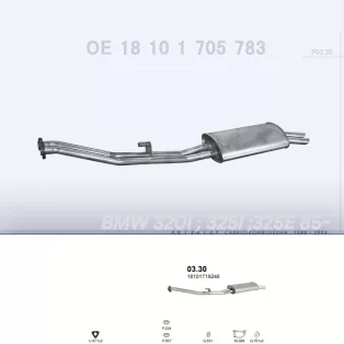   POLMO 03.30 - Kipufogó hátsó dob BMW 3 E30 2.0, 2.5, 2.7 (1986-1993)