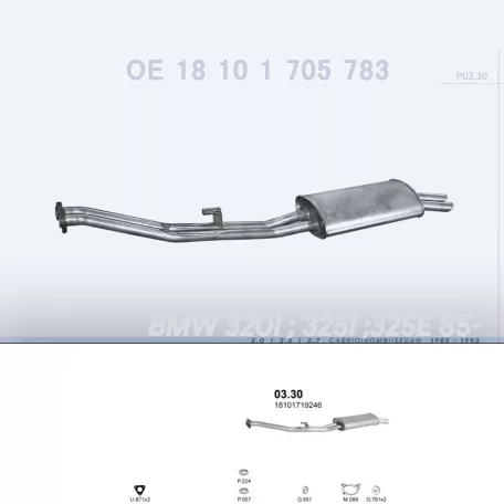POLMO 03.30 - Kipufogó hátsó dob BMW 3 E30 2.0, 2.5, 2.7 (1986-1993)