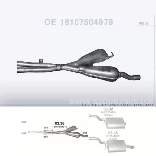   POLMO 03.36 - Kipufogó közép dob BMW 5 E39 2.2, 2.5, 3.0 (2000-2003)