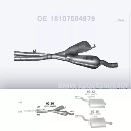 POLMO 03.36 - Kipufogó közép dob BMW 5 E39 2.2, 2.5, 3.0 (2000-2003)