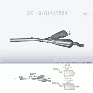   POLMO 03.37 - Kipufogó közép dob BMW 5 E39 2.0, 2.5 (1995-1998)