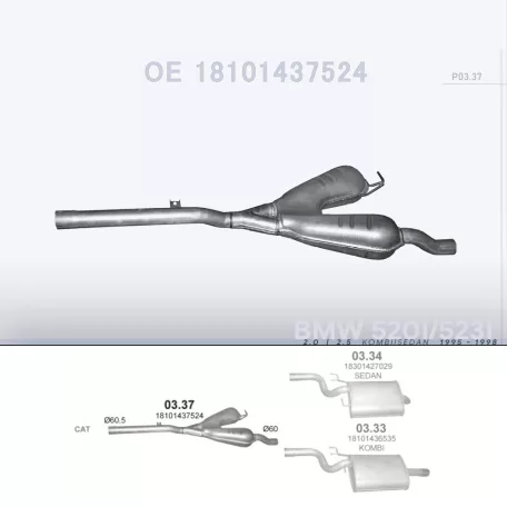 POLMO 03.37 - Kipufogó közép dob BMW 5 E39 2.0, 2.5 (1995-1998)