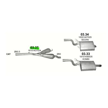 POLMO 03.37 - Kipufogó közép dob BMW 5 E39 2.0, 2.5 (1995-1998)