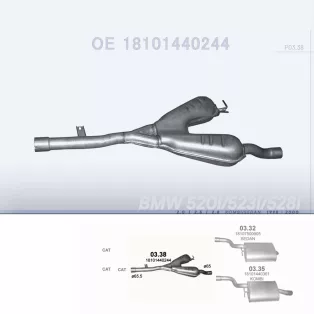   POLMO 03.38 - Kipufogó közép dob BMW 5 E39 2.0, 2.5, 2.8 (1998-2000)