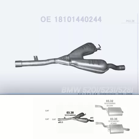 POLMO 03.38 - Kipufogó közép dob BMW 5 E39 2.0, 2.5, 2.8 (1998-2000)