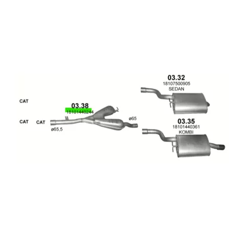POLMO 03.38 - Kipufogó közép dob BMW 5 E39 2.0, 2.5, 2.8 (1998-2000)