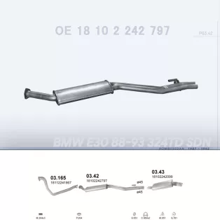   POLMO 03.42 - Kipufogó közép dob BMW 3 E30 2.4 TD (1988-1992)