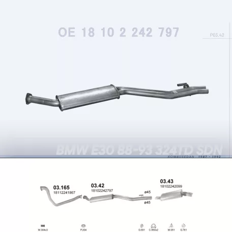 POLMO 03.42 - Kipufogó közép dob BMW 3 E30 2.4 TD (1988-1992)