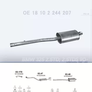   POLMO 03.48 - Kipufogó hátsó dob BMW 3 E36 2.5 TD (1990-1999)