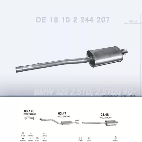 POLMO 03.48 - Kipufogó hátsó dob BMW 3 E36 2.5 TD (1990-1999)