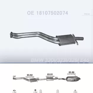   POLMO 03.52 - Kipufogó első cső BMW 3 E46 2.0, 2.5, 2.8 (1998-2001)