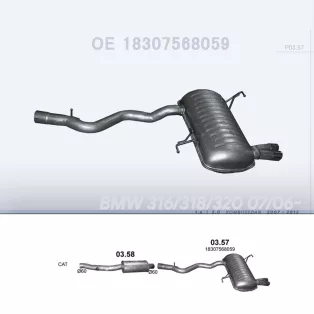   POLMO 03.57 - Kipufogó hátsó dob BMW 3 E90 1.6, 2.0 (2007-2012)