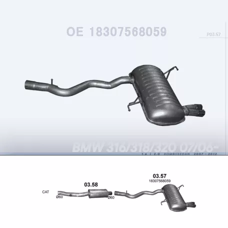 POLMO 03.57 - Kipufogó hátsó dob BMW 3 E90 1.6, 2.0 (2007-2012)