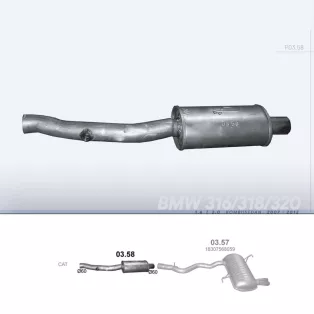   POLMO 03.58 - Kipufogó közép dob BMW 3 E90 1.6, 2.0 (2007-2012)