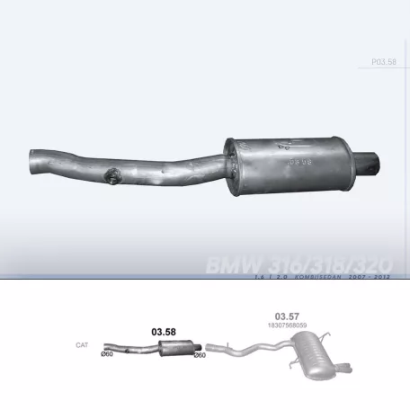 POLMO 03.58 - Kipufogó közép dob BMW 3 E90 1.6, 2.0 (2007-2012)