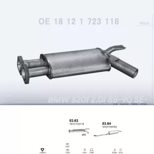   POLMO 03.63 - Kipufogó közép dob BMW 5 E34 2.0 (1988-1990)