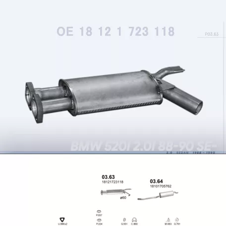 POLMO 03.63 - Kipufogó közép dob BMW 5 E34 2.0 (1988-1990)