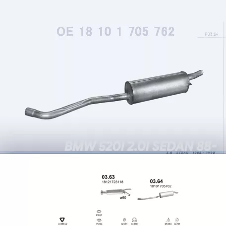 POLMO 03.64 - Kipufogó hátsó dob BMW 5 E34 2.0 (1988-1990)