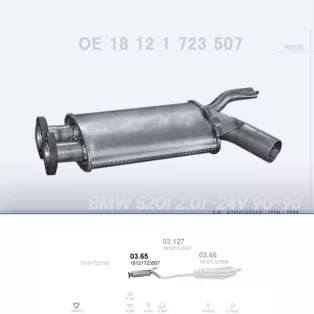   POLMO 03.65 - Kipufogó közép dob BMW 5 E34 2.0 (1990-1995)