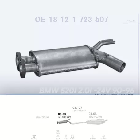 POLMO 03.65 - Kipufogó közép dob BMW 5 E34 2.0 (1990-1995)