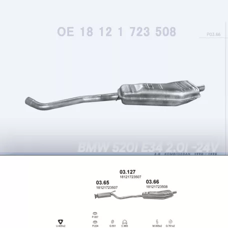 POLMO 03.66 - Kipufogó hátsó dob BMW 5 E34 2.0 (1990-1995)
