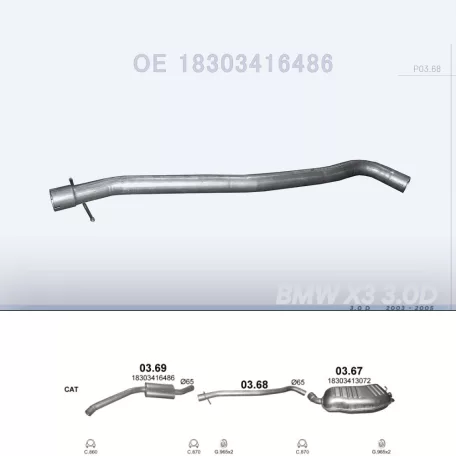 POLMO 03.68 - Kipufogó középső cső BMW X3 E83 3.0 D (2003-2005)