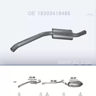   POLMO 03.69 - Kipufogó első cső BMW X3 E83 3.0 D (2003-2005)
