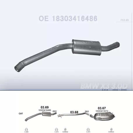 POLMO 03.69 - Kipufogó első cső BMW X3 E83 3.0 D (2003-2005)