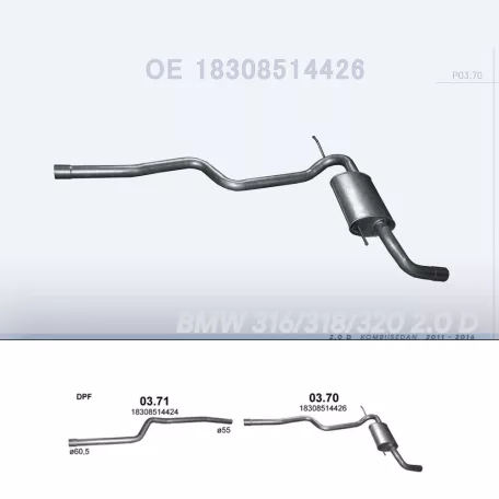 POLMO 03.70 - Kipufogó hátsó dob BMW 3 F30 2.0 D (2011-2016)