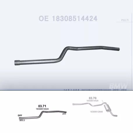 POLMO 03.71 - Kipufogó középső cső BMW 1 F20 1.6 D, 2.0 D (2010-2016)