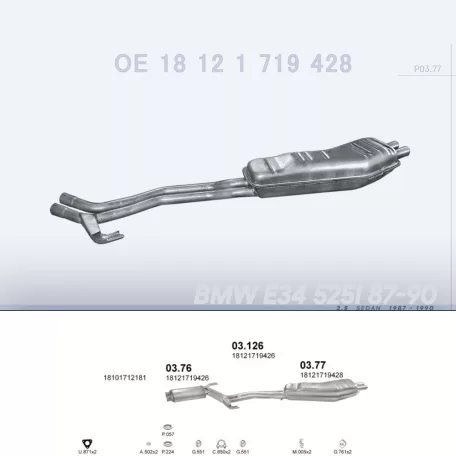 POLMO 03.77 - Kipufogó hátsó dob BMW 5 E34 2.5 (1987-1990)