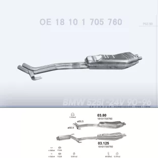   POLMO 03.80 - Kipufogó hátsó dob BMW 5 E34 2.5, 3.0, 3.4 (1988-1996)