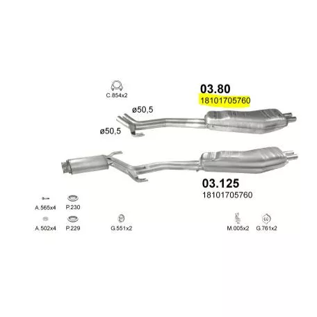 POLMO 03.80 - Kipufogó hátsó dob BMW 5 E34 2.5, 3.0, 3.4 (1988-1996)