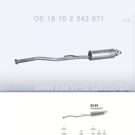 POLMO 03.83 - Kipufogó hátsó dob BMW 5 E34 2.5 TD (1991-1992)