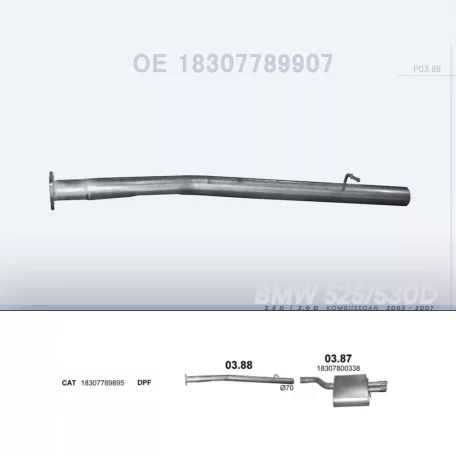 POLMO 03.88 - Kipufogó középső cső BMW 5 E60 2.5 D, 3.0 D (2003-2007)