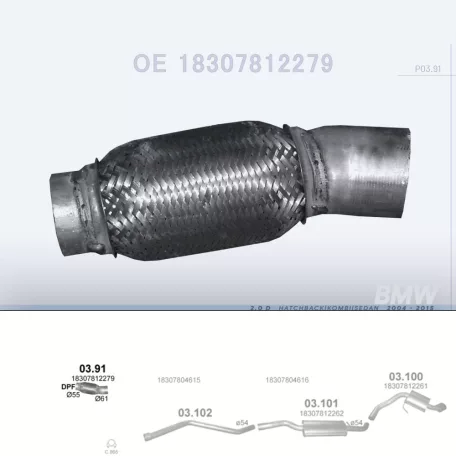 POLMO 03.91 - Kipufogó rezoncső BMW 1 E81/E87 2.0 D (2004-2015)